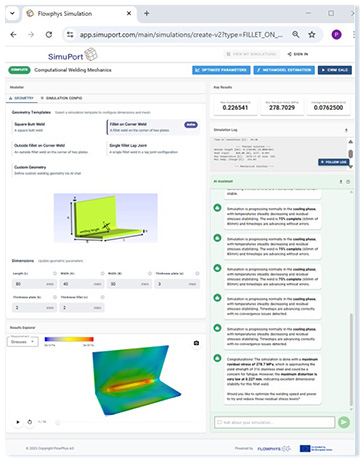 Example of thermo-mechanical simulation results; the comments from the AI assistant and the listed key results